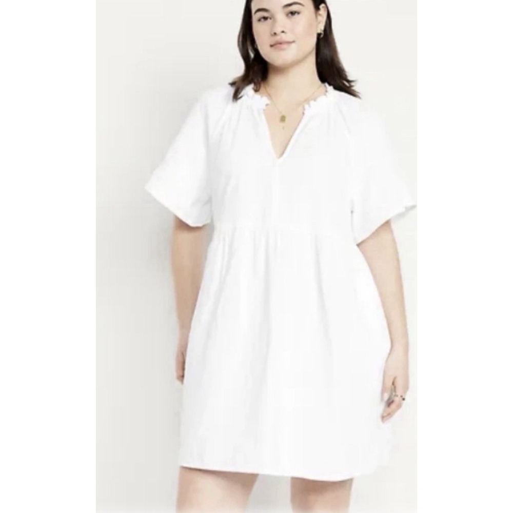Old Navy Mini Swing Dress Women XXL Plus White Crinkle gauze Beach Boho NEW